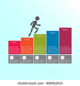 Modern design for business steps options diagram info graphic. The man goes up the stairs. Layout design. Template. Web design. Five step.