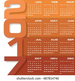 Modern design calendar 2017 year vector design template.12 mounts from January-December 2017. Week Starts Sunday. EPS10.