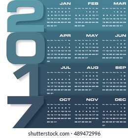 Modern design calendar 2017 year vector design template.12 mounts from January-December 2017. Week Starts Sunday. EPS10.