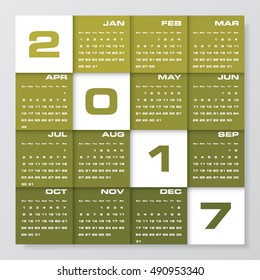 Modern design calendar 2017 year vector design template.12 mounts from January-December 2017. Week Starts Sunday. EPS10.