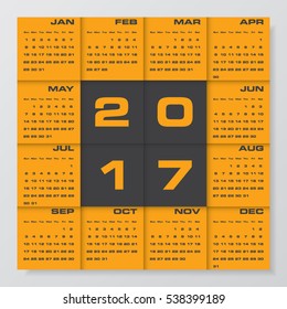 Modern design calendar 2017 year vector design template.12 mounts from January-December 2017. Week Starts Sunday. EPS10.