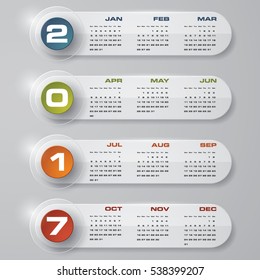 Modern design calendar 2017 year vector design template.12 mounts from January-December 2017. Week Starts Sunday. EPS10.