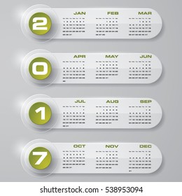 Modern design calendar 2017 year vector design template.12 mounts from January-December 2017. Week Starts Sunday. EPS10.