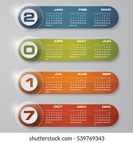 Modern design calendar 2017 year vector design template.12 mounts from January-December 2017. Week Starts Sunday. EPS10.