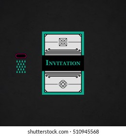 Modern design card template with mystic symbols and wacky colors. Useful for invitations, postcards and web design.