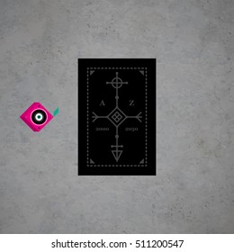 Modern design card template with mystic symbols and wacky colors. Useful for invitations, postcards and web design.