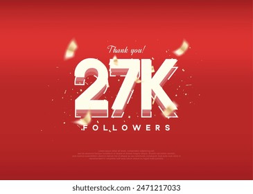 Modern design celebration of 27k followers. on a luxurious red background.