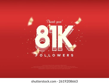 Moderna celebração de design de 81k seguidores. em um fundo vermelho luxuoso.