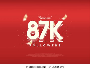 Modern design celebration of 87k followers. on a luxurious red background.