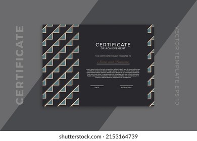 Modern design of certificate of appreciation dark template. Trendy business diploma mockup for graduation or course completion with artistic geometric pattern. Vector background EPS 10