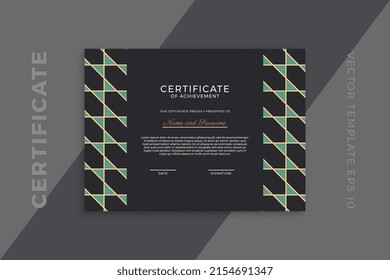 Modern design of certificate of appreciation dark template. Elegant business diploma mockup for graduation or course completion with artistic geometric pattern. Vector background EPS 10