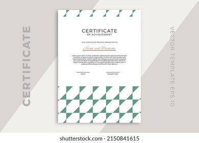 Modern design of certificate of appreciation vertical template with artistic geometric pattern. Elegant business diploma mockup for graduation or course completion. Vector background EPS 10