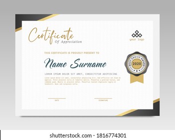 Modern Design Certificate. Black and Gold Certificate template awards diploma background vector modern design simple elegant and luxurious elegant. layout horizontal in A4 size 