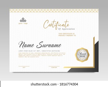 Modern Design Certificate. Black and Gold Certificate template awards diploma background vector modern design simple elegant and luxurious elegant. layout horizontal in A4 size 