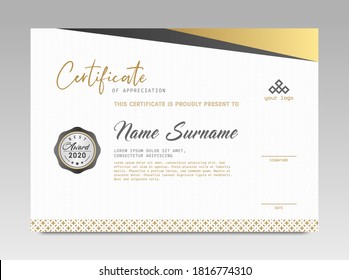 Modern Design Certificate. Black and Gold Certificate template awards diploma background vector modern design simple elegant and luxurious elegant. layout horizontal in A4 size 