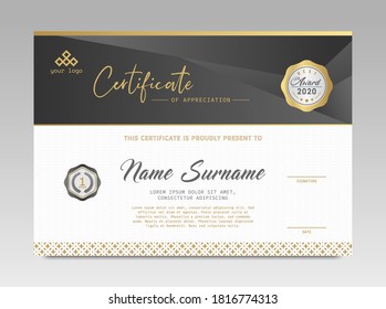 Modern Design Certificate. Black and Gold Certificate template awards diploma background vector modern design simple elegant and luxurious elegant. layout horizontal in A4 size 