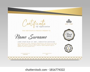 Modern Design Certificate. Black and Gold Certificate template awards diploma background vector modern design simple elegant and luxurious elegant. layout horizontal in A4 size 