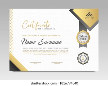 Modern Design Certificate. Black and Gold Certificate template awards diploma background vector modern design simple elegant and luxurious elegant. layout horizontal in A4 size 