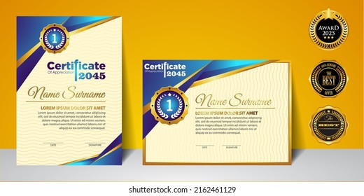 Concepto moderno de diseño del certificado. Diseño moderno elegante y lujoso, elegante y elegante, diploma de referencia de la plantilla de certificado de vectores. Plantillas de certificado