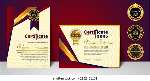 Concepto moderno de diseño del certificado. Diseño moderno elegante y lujoso, elegante y elegante, diploma de referencia de la plantilla de certificado de vectores. Plantillas de certificado