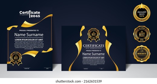 Concepto moderno de diseño del certificado. Diseño moderno elegante y lujoso, elegante y elegante, diploma de referencia de la plantilla de certificado de vectores. Plantillas de certificado