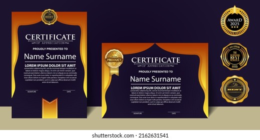 Concepto moderno de diseño del certificado. Diseño moderno elegante y lujoso, elegante y elegante, diploma de referencia de la plantilla de certificado de vectores. Plantillas de certificado