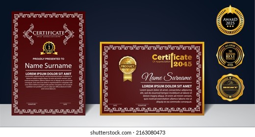 Concepto moderno de diseño del certificado. Diseño moderno elegante y lujoso, elegante y elegante, diploma de referencia de la plantilla de certificado de vectores. Plantillas de certificado