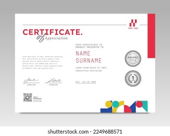 Modern design certificate template with abstract geometric background in horizontal A4 size.