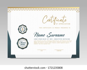 Modernes Design-Zertifikat. Zertifikatsvorlage verleiht Diplomhintergrund Vektorgrafik modernen Design einfach elegant und luxuriös elegant. horizontale Anordnung in A4-Größe 