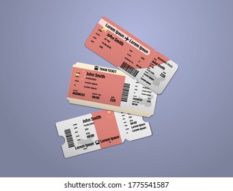 Modern design of China airline, bus and train travel boarding pass. Three tickets of China painted in flag color. Vector illustration isolated