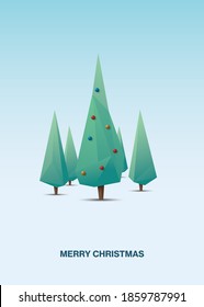 Modern design Christmas tree vector card template with 3D style. Xmas tree in the woods. Holiday postcard message, vertical orientation. Eps10 illustration.