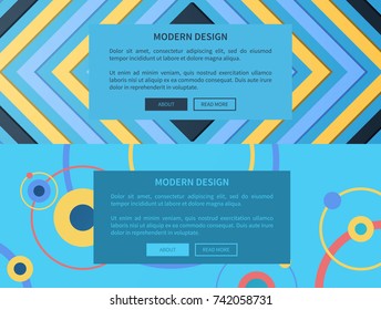 Modern design collection of covers, information sample, headline and buttons in table, blue abstract pattern with lines and circles vector illustration