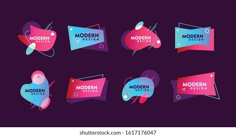 Modern design colorful abstract elements of different shapes on purple background flat vector illustration 