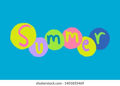 Modern design with colorful text "Summer" on blue background.