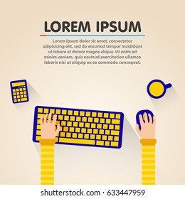 Modern Design Concept of Creative Office Workspace. Flat Style. Work desk. Vector illustration