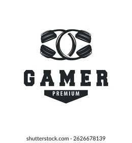 modern design concept of gamer headset logo, music headset for gamers esport illustration of game product templet symbol, shop, business brand, game team, with modern minimalist silhouette 