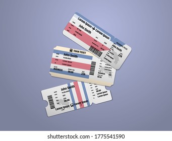 Modern design of Costa Rica airline, bus and train travel boarding pass. Three tickets of Costa Rica painted in flag color. Vector illustration isolated