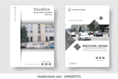 Modern design of the cover of the brochure. Abstract white, gray slides. An unusual banner frame. City font. The capitalization model. Advertising flyer style template