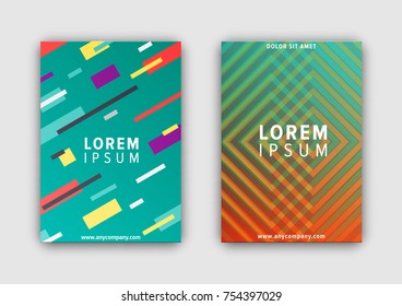 Modern design covers set with headline in center and link to website, geometric patterns made of lines and stripes on vector illustration