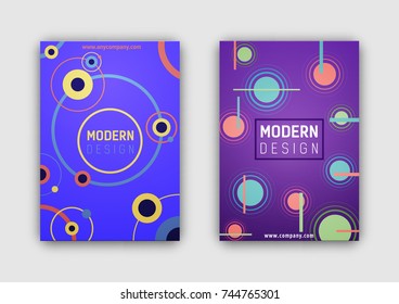 Modern design covers with website link on them, headline in center and patterns made up of circles and lines on vector illustration