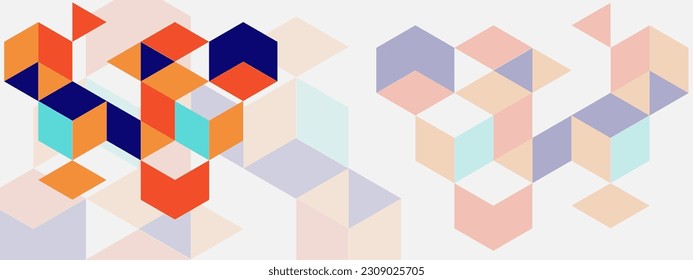 Diseño moderno, concepto de idea creativa con un fondo colorido. Resumen de elementos geométricos, cuadro cuadrado y forma triangular. Ilustración vectorial.