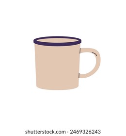 Diseño moderno de taza en estilo minimalista. Taza simple hecha a mano con mango para café, bebidas, agua. Linda taza de té de cerámica, bebidas calientes. Ilustración vectorial aislada plana sobre fondo blanco