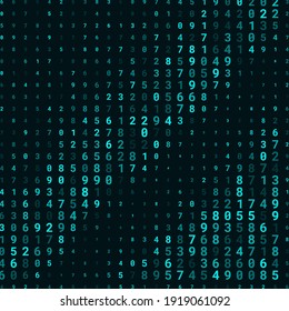 A modern design for digital wallpaper design. Concept business background. Abstract technical background of neon numbers on black. Illustration of the concept of a hacker. Computer code data. Vector.