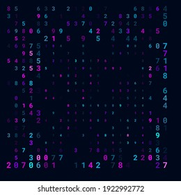 Un diseño moderno para el diseño digital de papel pintado. Concepto de fondo de negocio. Resumen del fondo técnico de los números de neón en negro. Ilustración del concepto de hacker. Datos de código de equipo. Vector.