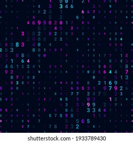 A modern design for digital wallpaper design. Concept business background. Abstract technical background of neon numbers on black. Illustration of the concept of a hacker. Computer code data. Vector.