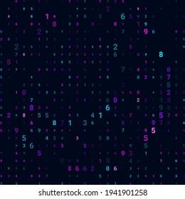 Un diseño moderno para el diseño digital de papel pintado. Concepto de fondo de negocio. Resumen del fondo técnico de los números de neón en negro. Ilustración del concepto de hacker. Datos de código de equipo. Vector.