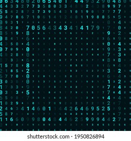 Un diseño moderno para el diseño digital de papel pintado. Concepto de fondo de negocio. Resumen del fondo técnico de los números de neón en negro. Ilustración del concepto de hacker. Datos de código de equipo. Vector.