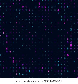 Modernes Design für digitales Bildschirmhintergrund. Konzept für den geschäftlichen Hintergrund. Abstrakter technischer Hintergrund von Neonzahlen auf Schwarz. Illustration des Begriffs des Hackers. Computercodedaten. Vektorgrafik.