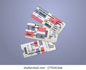 Modern design of Dominican Republic airline, bus and train travel boarding pass. Three tickets of Dominican Republic painted in flag color. Vector illustration isolated