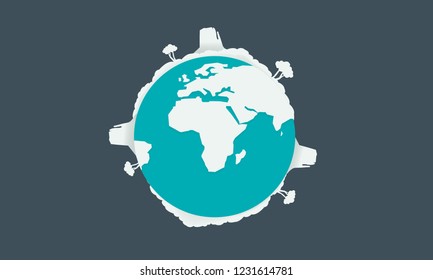 Modern design earth with nature landscape in Origami white paper.Vector illustration.origami planet sphere